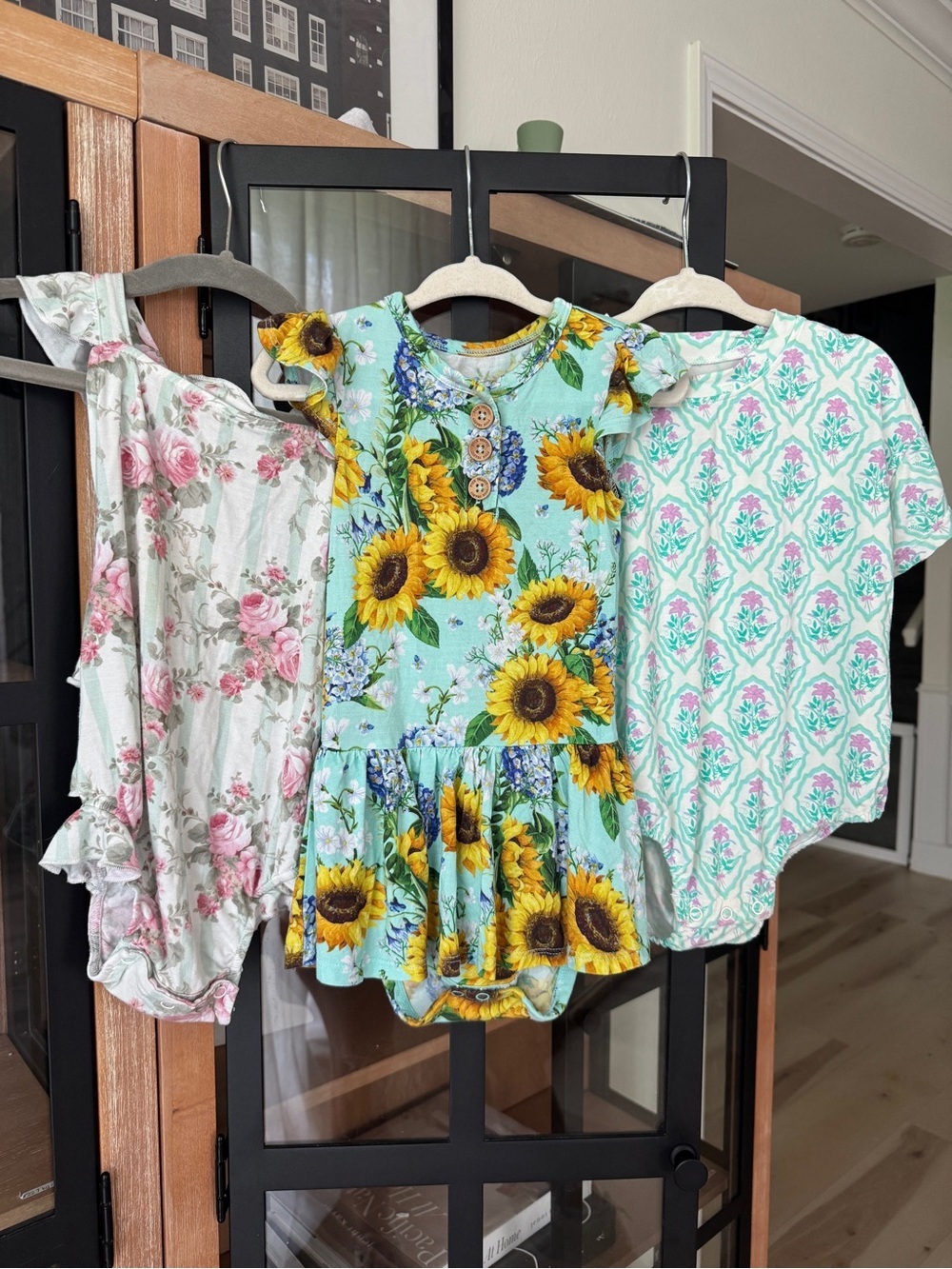 Posh Peanut bundle bamboo twirl dress onesie sunflowers ruffle baby girl bubble